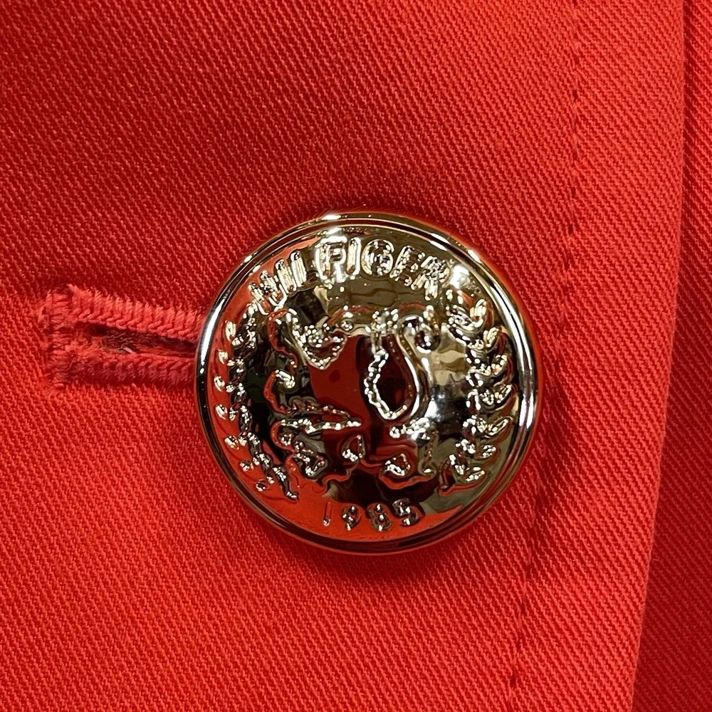 Tommy Hilfiger Womens 12 Blazer Classic Red 2‎ Button Silver Lapel Logo Lined